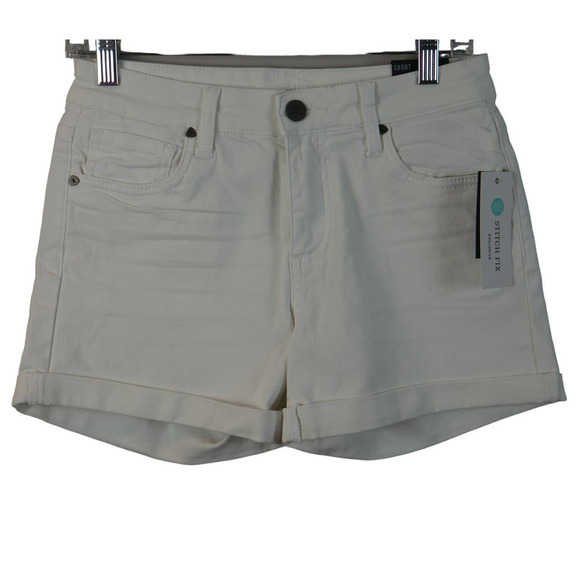 KUT from the Kloth Women Jean Shorts Size 2 White Denim Stretch Roll Tab NWT - Picture 1 of 6